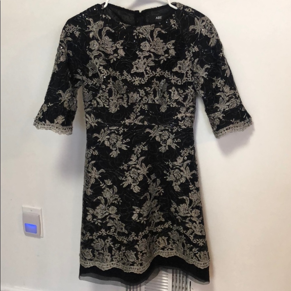 ABS Allen Schwartz Black Silver Sequin Dress Size6